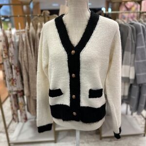 Knit White black button cardigan